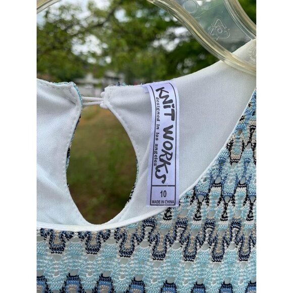 Knit Works Retro Lined Lace Dress Chevron Knit Blue Size 10 Girls AC2 - Picture 4 of 4